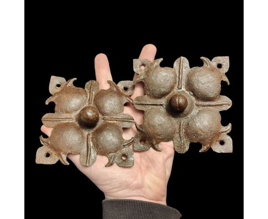 Two huge wrought and embossed iron nails, 17th-18th century