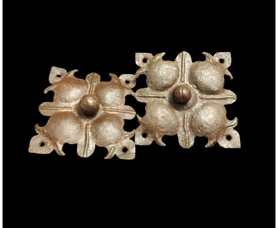 Two huge wrought and embossed iron nails, 17th-18th century