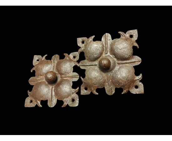 Two huge wrought and embossed iron nails, 17th-18th century