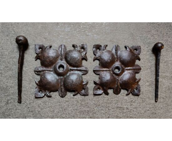 Two huge wrought and embossed iron nails, 17th-18th century