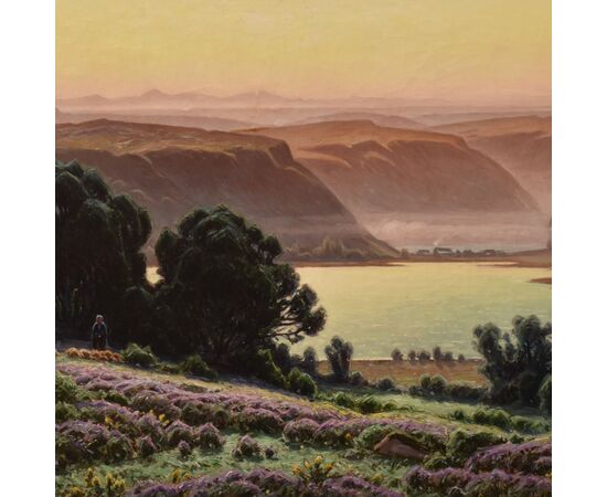 DIPINTI ANTICHI PAESAGGI, LAC DE CHAMBLY, DIDIER POUGET, OLIO SU TELA, PRIMI DEL NOVECENTO. (QP706)