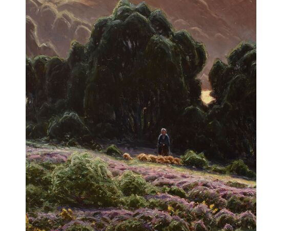 DIPINTI ANTICHI PAESAGGI, LAC DE CHAMBLY, DIDIER POUGET, OLIO SU TELA, PRIMI DEL NOVECENTO. (QP706)