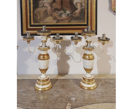 COPPIA DI CANDELIERI LUIGI XVI SECONDA META’ XVIII SECOLO