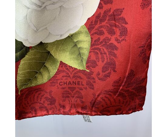 CHANEL Foulard Vintage in Seta Col. Rosso Camelia