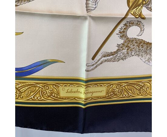 SALVATORE FERRAGAMO Foulard Vintage in Seta Col. Blu