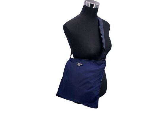 PRADA Borsa a Tracolla in Tela Col. Blu Tessuto M