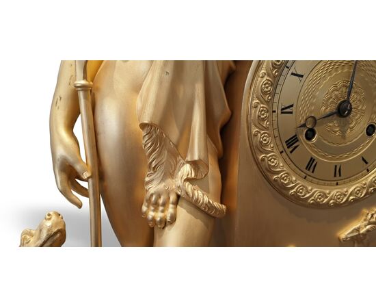 "DIANA THE HUNTRESS" - GILDED BRONZE MANTEL CLOCK - CHARLES X
