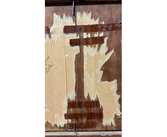 Oil painting on panel "Sacred Image of the Child with Garland of Flowers" - Early 19th century