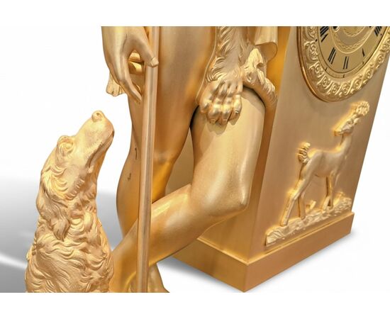 "DIANA THE HUNTRESS" - GILDED BRONZE MANTEL CLOCK - CHARLES X