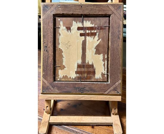 Oil painting on panel "Sacred Image of the Child with Garland of Flowers" - Early 19th century