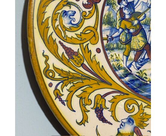 Antique Luster Plate by Paolo Rubboli, Gualdo Tadino, late 19th century, Battle scene, 39 cm