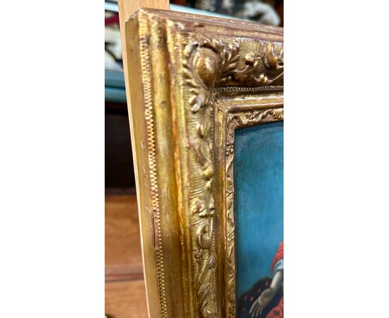 Oil painting on panel "Sacred Image of the Child with Garland of Flowers" - Early 19th century