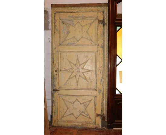 ptl443 large lacquered door with star panels and carved frame;     