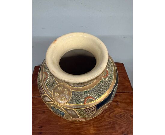Antico vaso Giappone Satsuma '900 con personaggi, 38x25cm