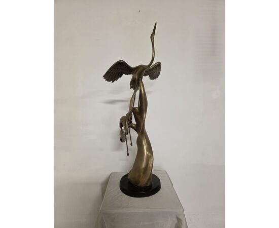 Scultura in ottone, raffigurante Aironi Cenerini in volo, anni 40'