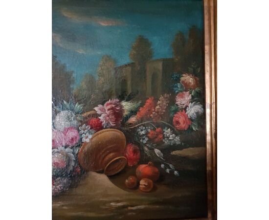 COPPIA NATURE MORTE FIORI E FRUTTA