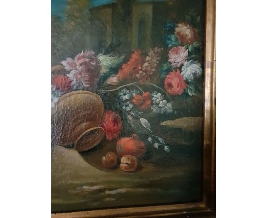 COPPIA NATURE MORTE FIORI E FRUTTA