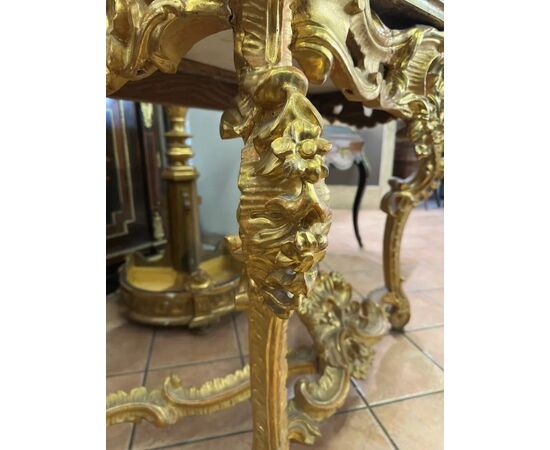 
Consolle Luigi XV Romana in Legno Dorato e Marmo Giallo Antico