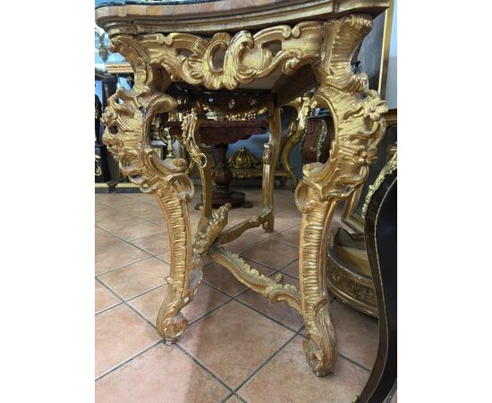 
Consolle Luigi XV Romana in Legno Dorato e Marmo Giallo Antico