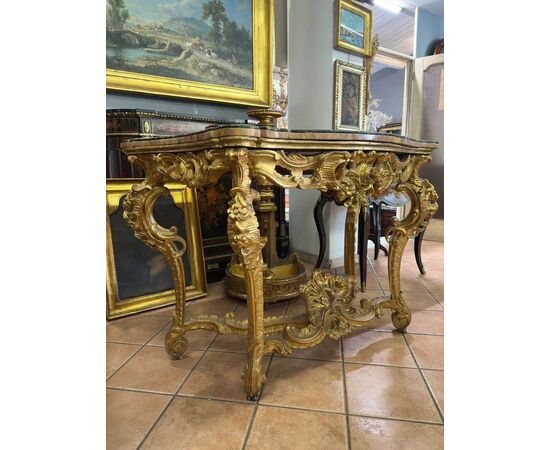 
Consolle Luigi XV Romana in Legno Dorato e Marmo Giallo Antico