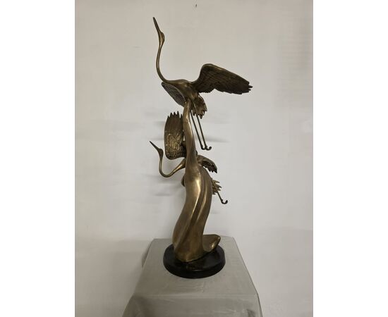 Scultura in ottone, raffigurante Aironi Cenerini in volo, anni 40'