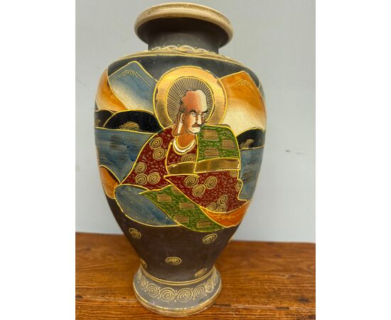 Antico vaso Giappone Satsuma '900 con personaggi, 38x25cm