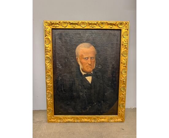 Antique 19th century oil on canvas painting of a noble figure in a gilded frame, 90x71cm