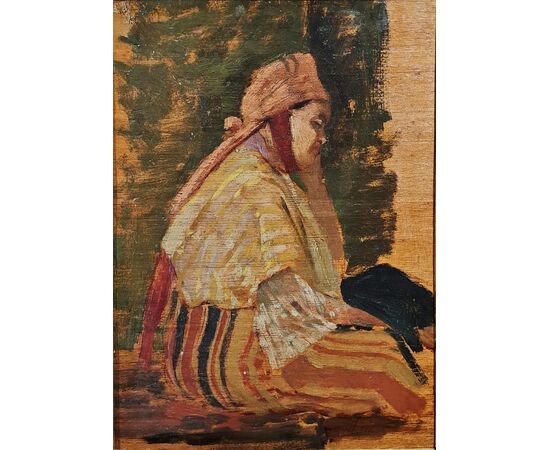 " FIGURA ORIENTALE SEDUTA" - OLIO SU TAVOLA - EUGENIO CECCONI (1842 - 1903)