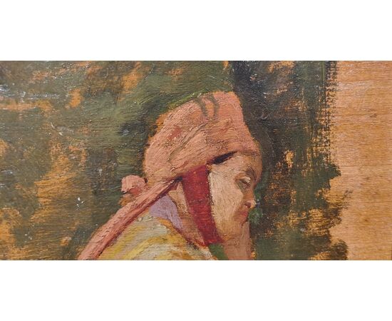 " FIGURA ORIENTALE SEDUTA" - OLIO SU TAVOLA - EUGENIO CECCONI (1842 - 1903)