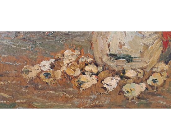" SCENA RURALE CON GALLINE E PULCINI" - GIOVANNI LOMI (1889 - 1969)