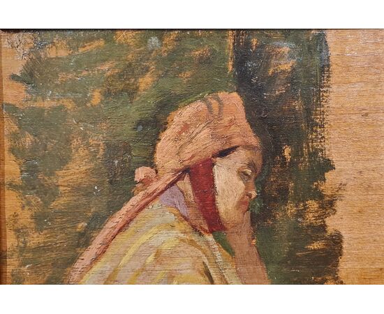 " FIGURA ORIENTALE SEDUTA" - OLIO SU TAVOLA - EUGENIO CECCONI (1842 - 1903)