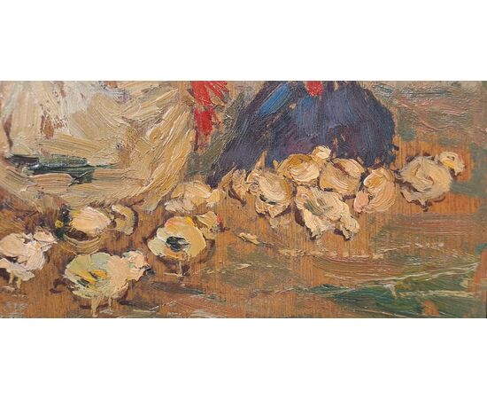 " SCENA RURALE CON GALLINE E PULCINI" - GIOVANNI LOMI (1889 - 1969)