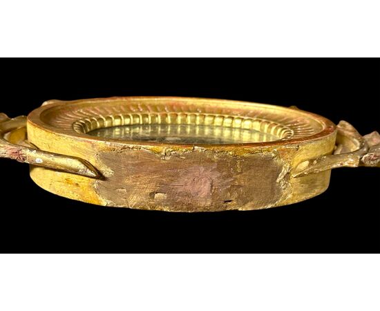 Small gilded wooden oval mirror with bow - Italy, late 18th / early 19th century