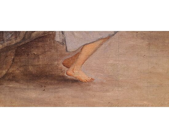 YOUNG WOMAN SITTING WITH WHEELBARROW - ADOLFO TOMMASI (1851 - 1933)