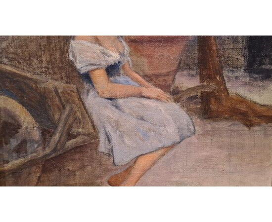 " GIOVANE DONNA SEDUTA CON CARRIOLA" - ADOLFO TOMMASI (1851 - 1933)