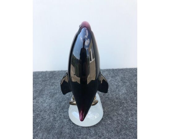 Glass penguin with gold inclusions base. Barovier and Toso Manufacture.     