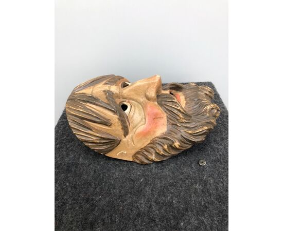 Carved and painted wooden mask, depicting a male character with a beard.Italy     
