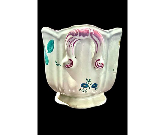 Vaso cachepot in maiolica con decoro alla rosa.Finck.Bologna.