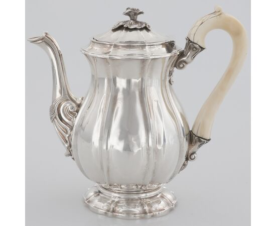 George III sterling silver teapot with ivory handle, William Eaton, London, 1804