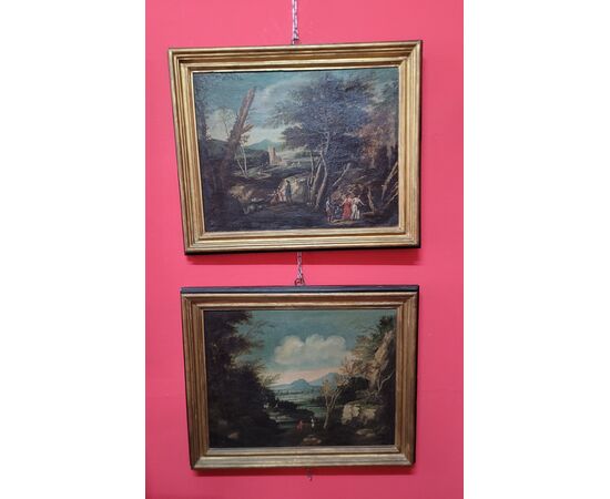 Pair of paintings Landscapes with mythological scene - Central Italy