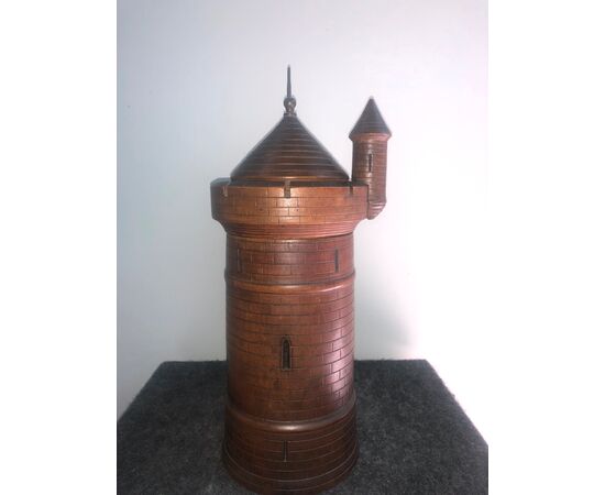 Wooden tobacco box in the shape of a torre.Italia     
