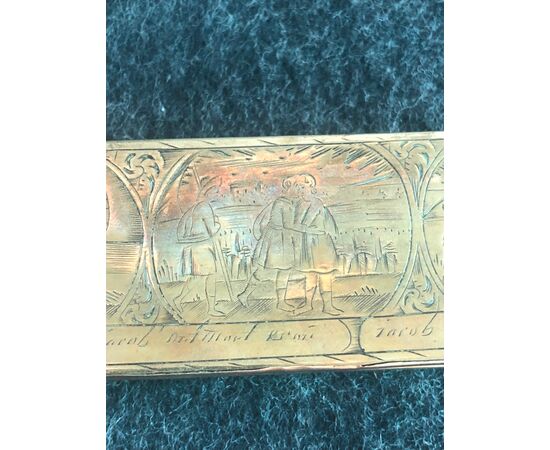 Brass snuffbox engraved with 6 vignettes depicting the life of Jacob. Holland     