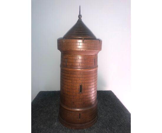 Wooden tobacco box in the shape of a torre.Italia     