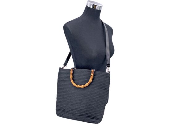 GUCCI Borsa Shopper Vintage in Tela Col. Nero Bamboo M