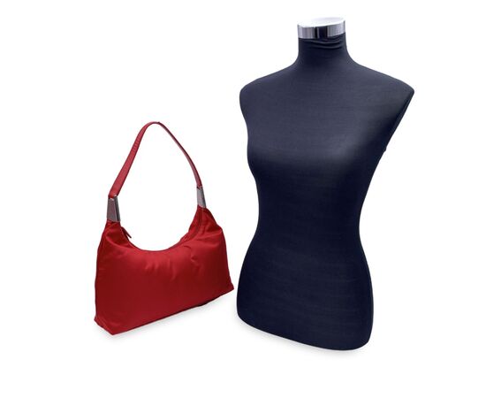 PRADA Borsa Hobo in Tela Col. Rosso Tessuto M