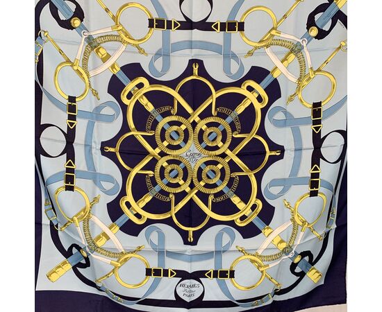 HERMES Foulard Vintage in Seta Col. Blu Carre 90