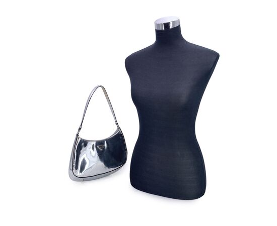 PRADA Borsa a Tracolla in Pelle Lucida Col. Argento Cleo M