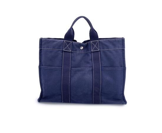 HERMES Borsa Shopper Vintage in Cotone Col. Blu Fourre-Tout M
