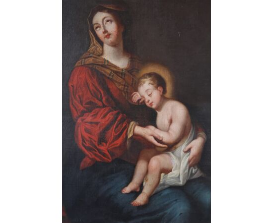 Scuola Francese; Madonna con bambino, XVII secolo, olio su tela