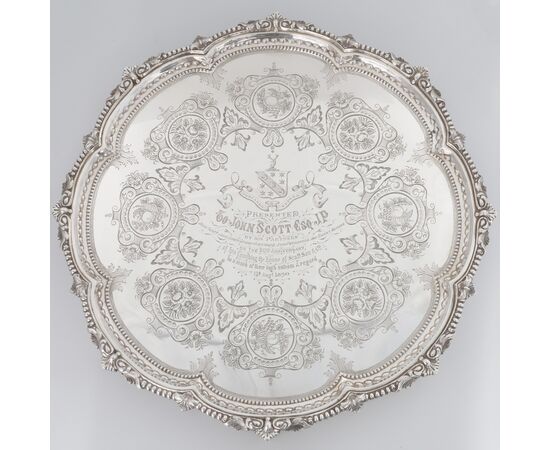 Queen Victoria sterling silver salver, Martin, Hall & Co Ltd, London, 1888